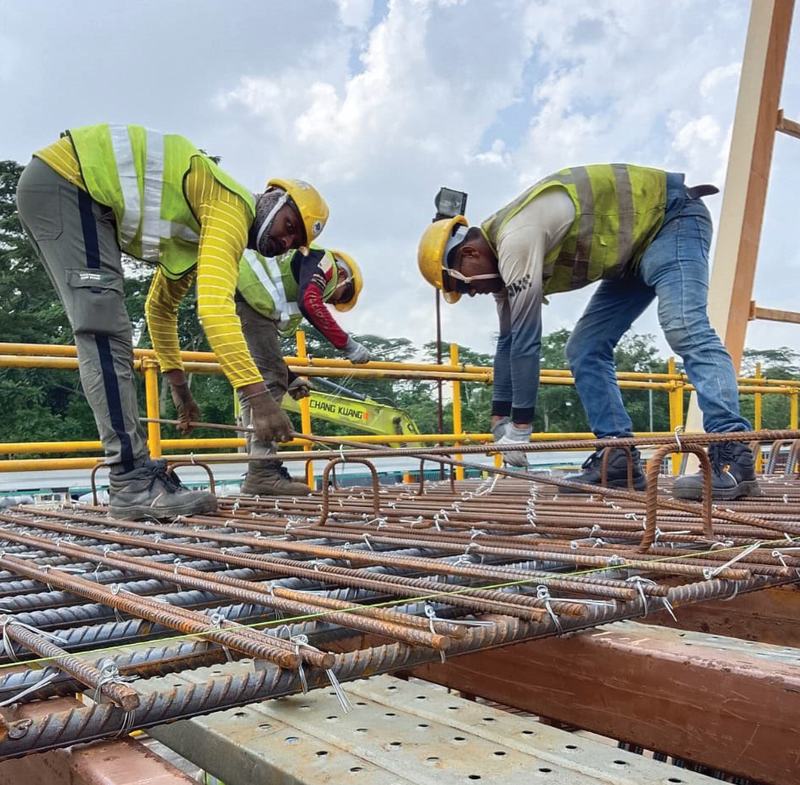 S&P crew tying reinforcement bars on site