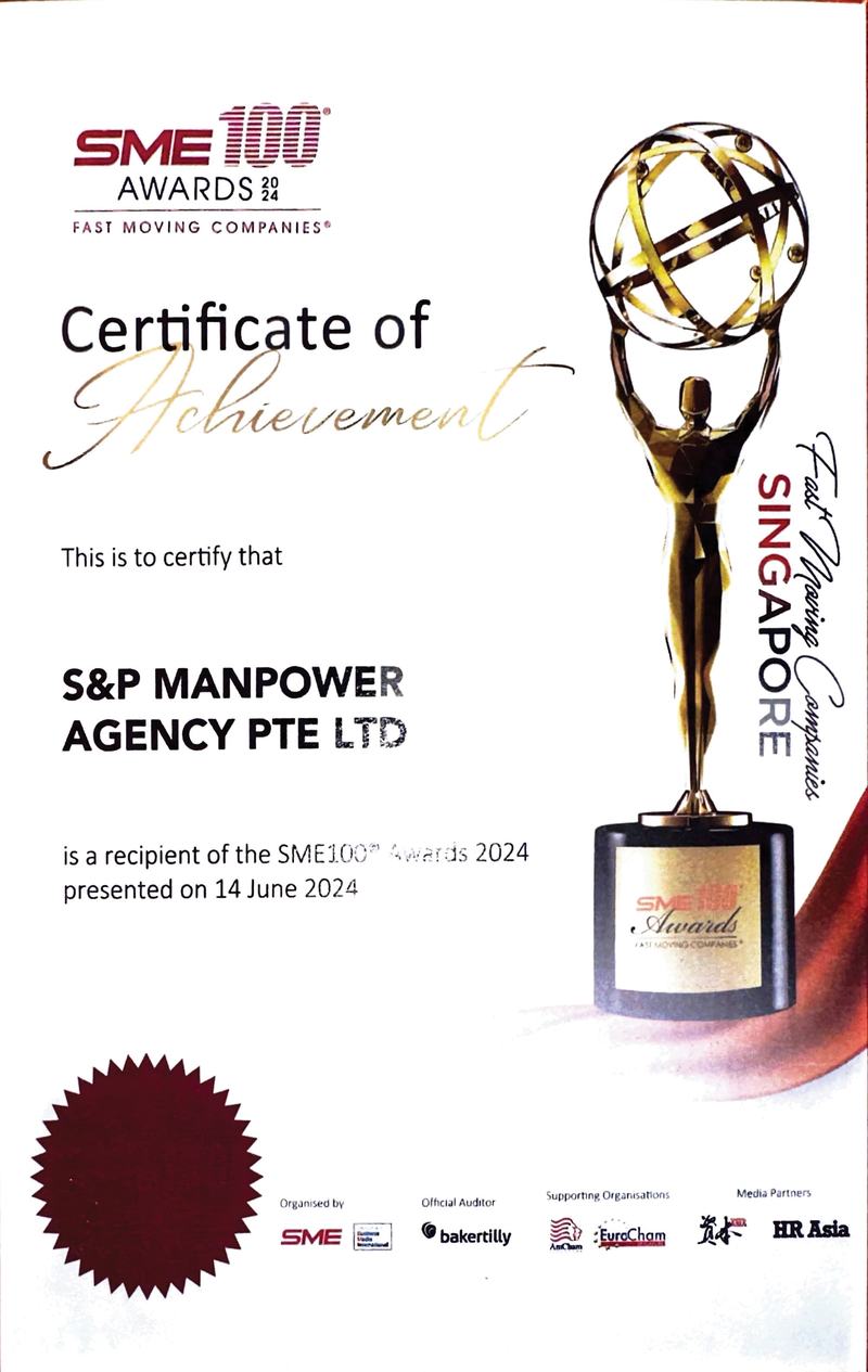 SME 100 award certificate